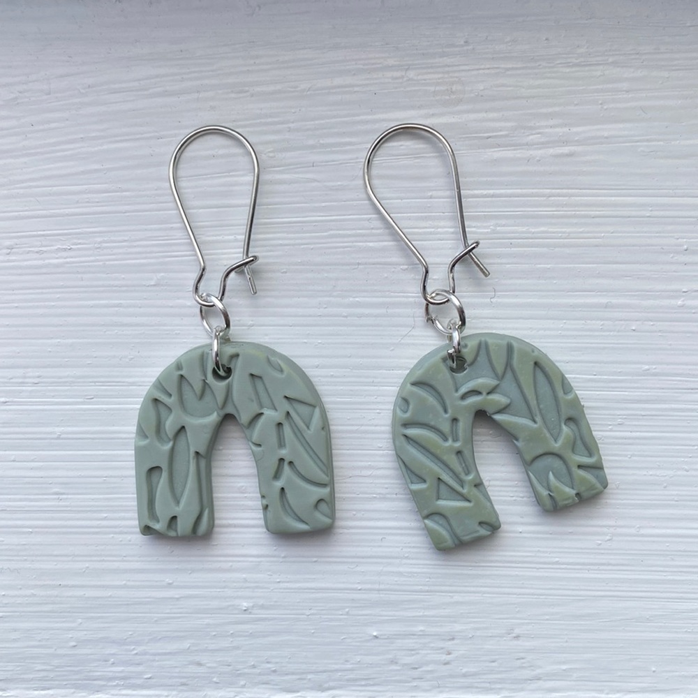 NWT Handmade Seafoam Stamped Arch Earrings